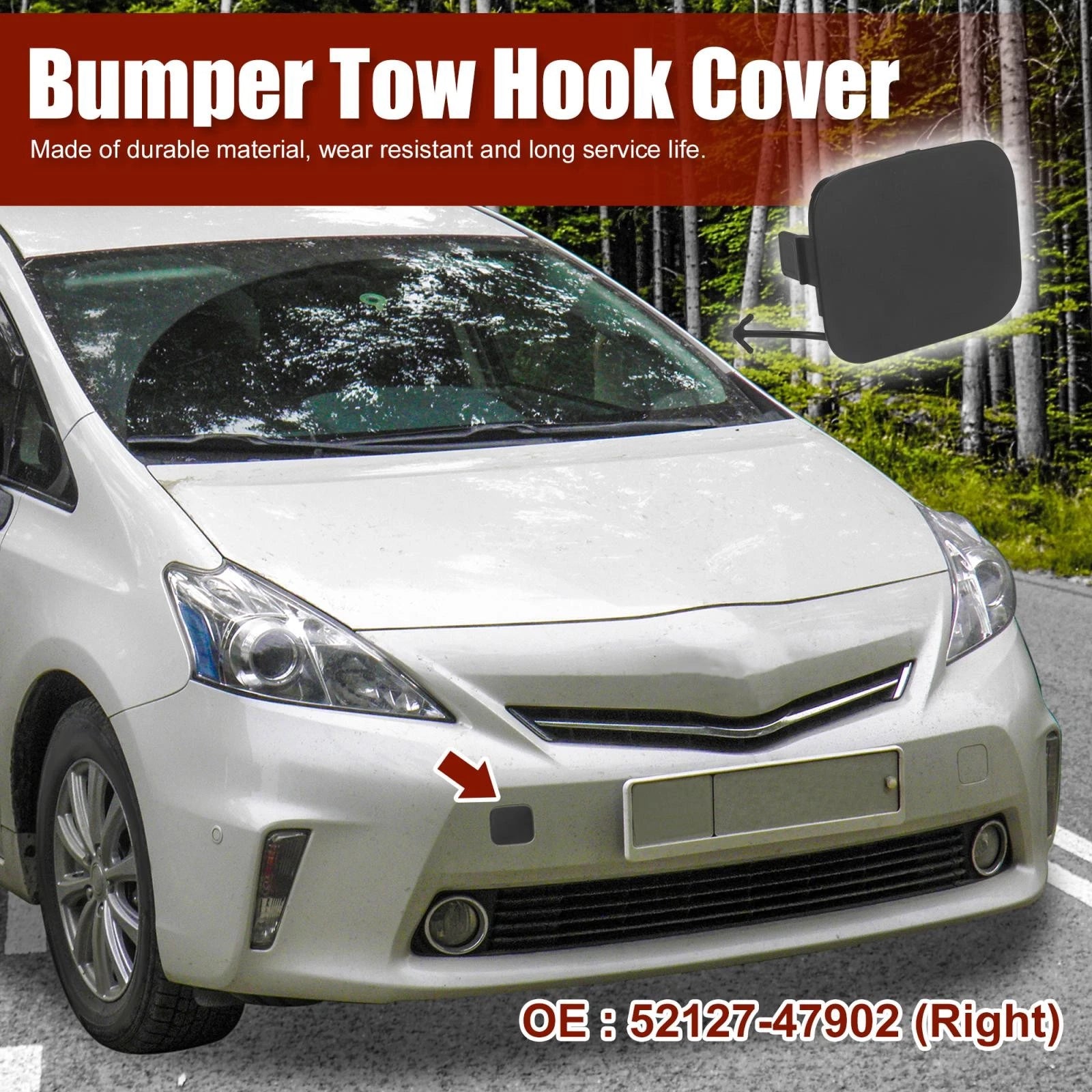 Front Right Bumper Tow Hook Cover 52127-47902 for Toyota Prius V (2012–2014)