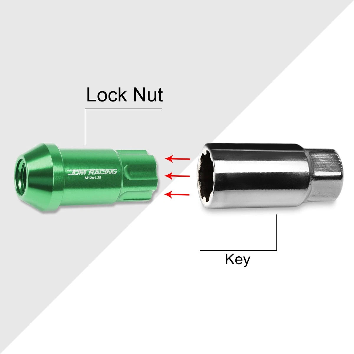 20Pc M12X1.25 Green JDM Open End Aluminum Spline Wheel Lug Nuts + Key