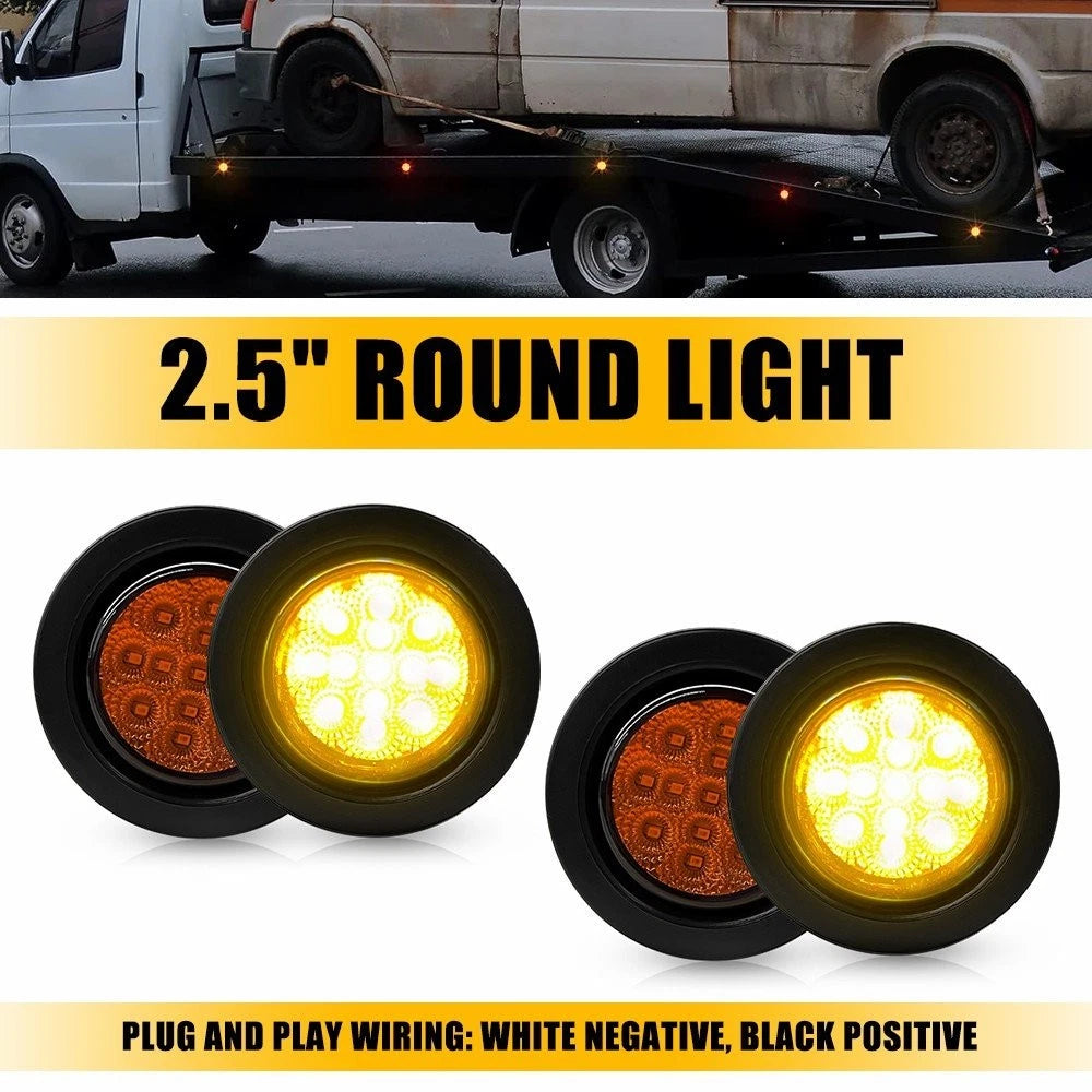 4Pcs 2.5" Round LED Amber Light for Truck Trailer Side Marker (N/A)