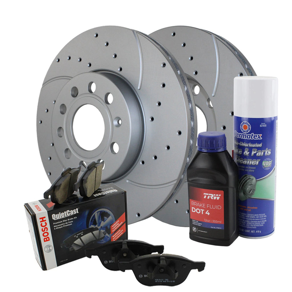 Front Brake Kit 288mm Drilled Disc Rotors & Bosch Ceramic Pads for A3 e-Golf Jetta (2015–2020)