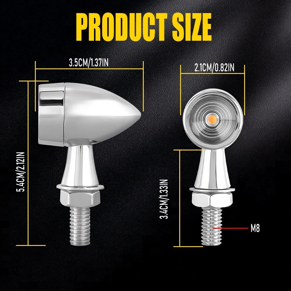 4X LED Bullet Turn Signals for Mini Motorcycle (Chrome, Amber)