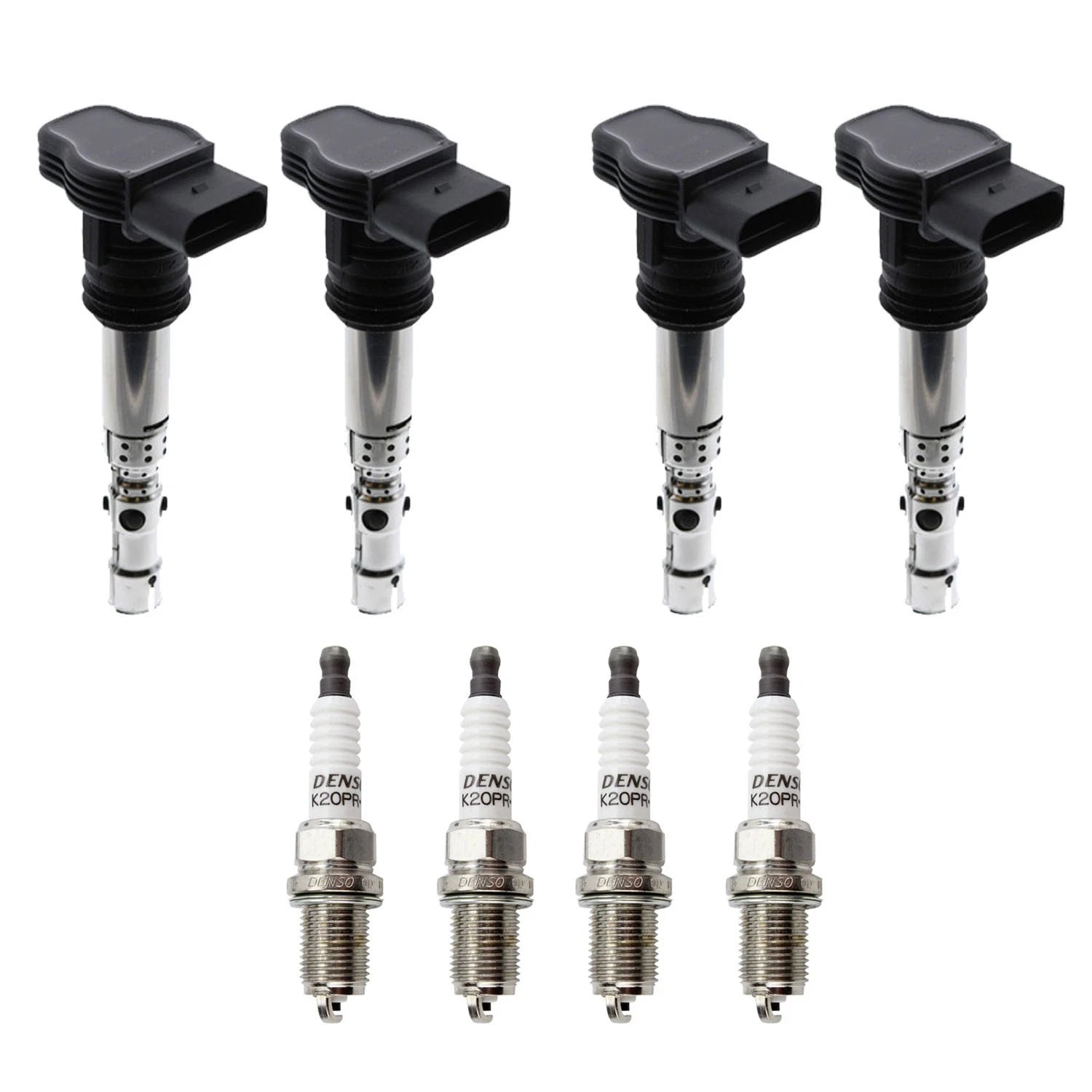 Set of 4 Ignition Coils & Denso U-Groove Spark Plugs for Audi A4, TT, VW Golf, Jetta (1.8L)