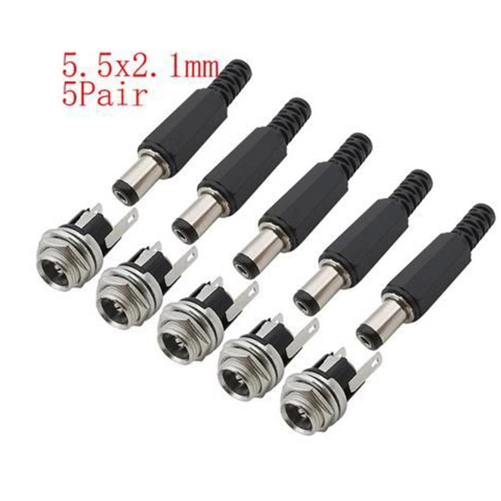 5 Pairs DC5.5 x 2.1mm Male Connector + Metal Female Terminal Adapter