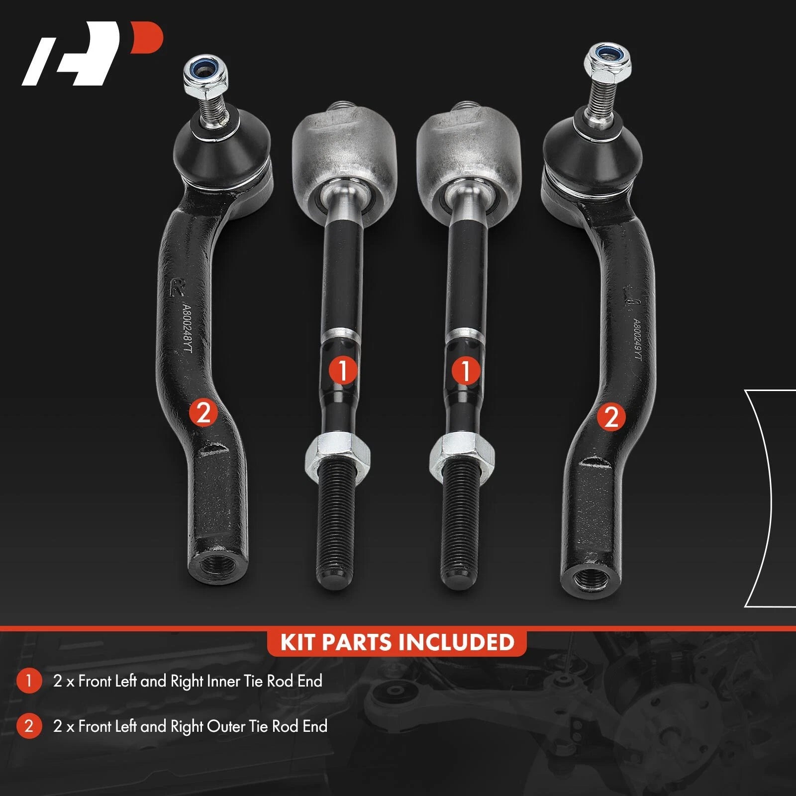 Set of 4 Front Inner Outer Tie Rod Ends for Nissan Versa (2007–2012) Cube (2009–2014)