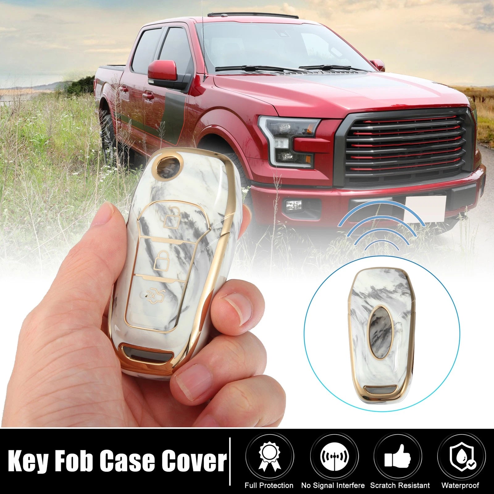 Key Fob Remote Control Cover 3 Button TPU Shell Gray for Ford F150 (2015–2018)
