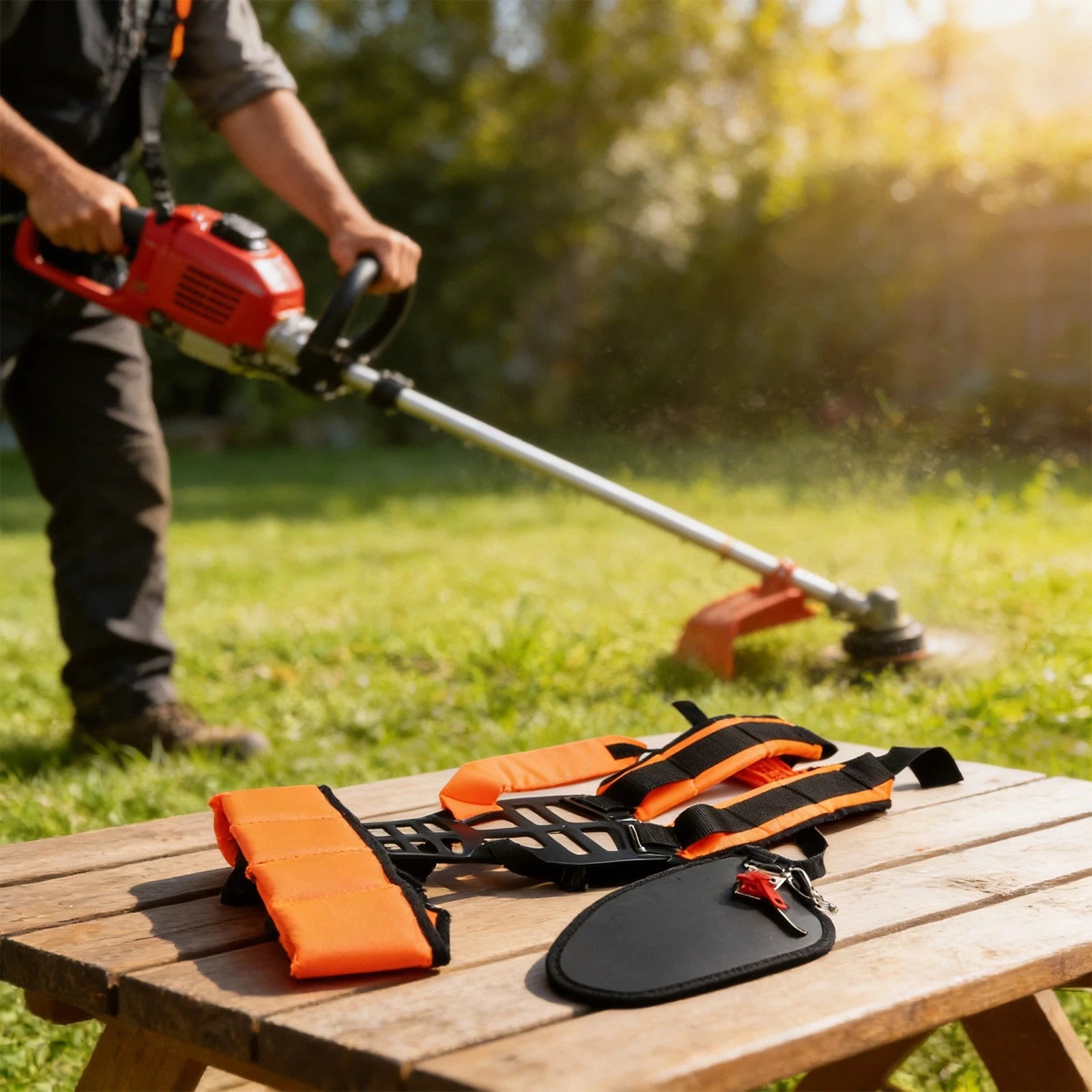 Ergonomic Trimmer Harness for Garden Use (Adjustable, Padded Shoulders)