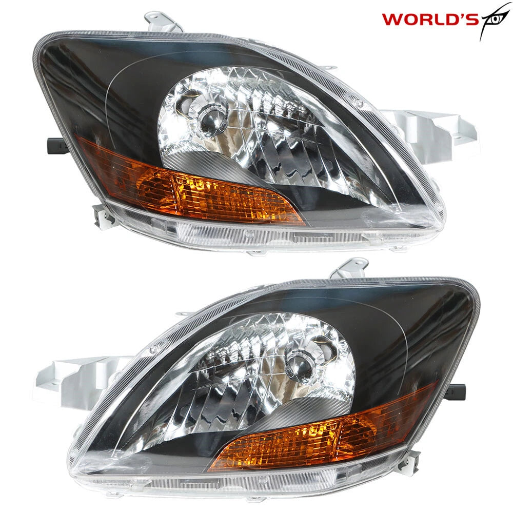Headlight Pair for Toyota Yaris (2007–2012) Black Housing Halogen