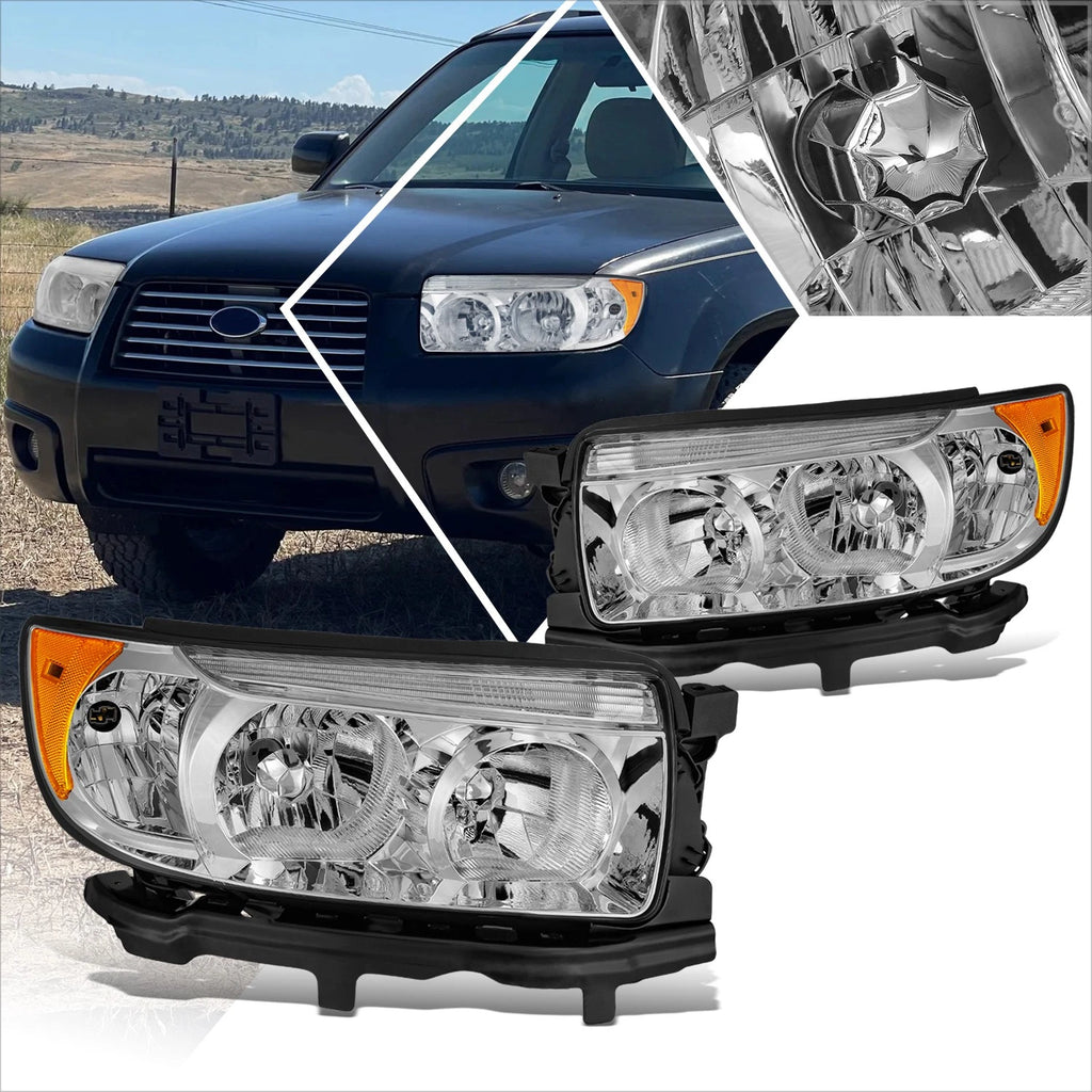 Factory Style Chrome Housing Amber Corner Headlights for Subaru Forester (2006–2008)