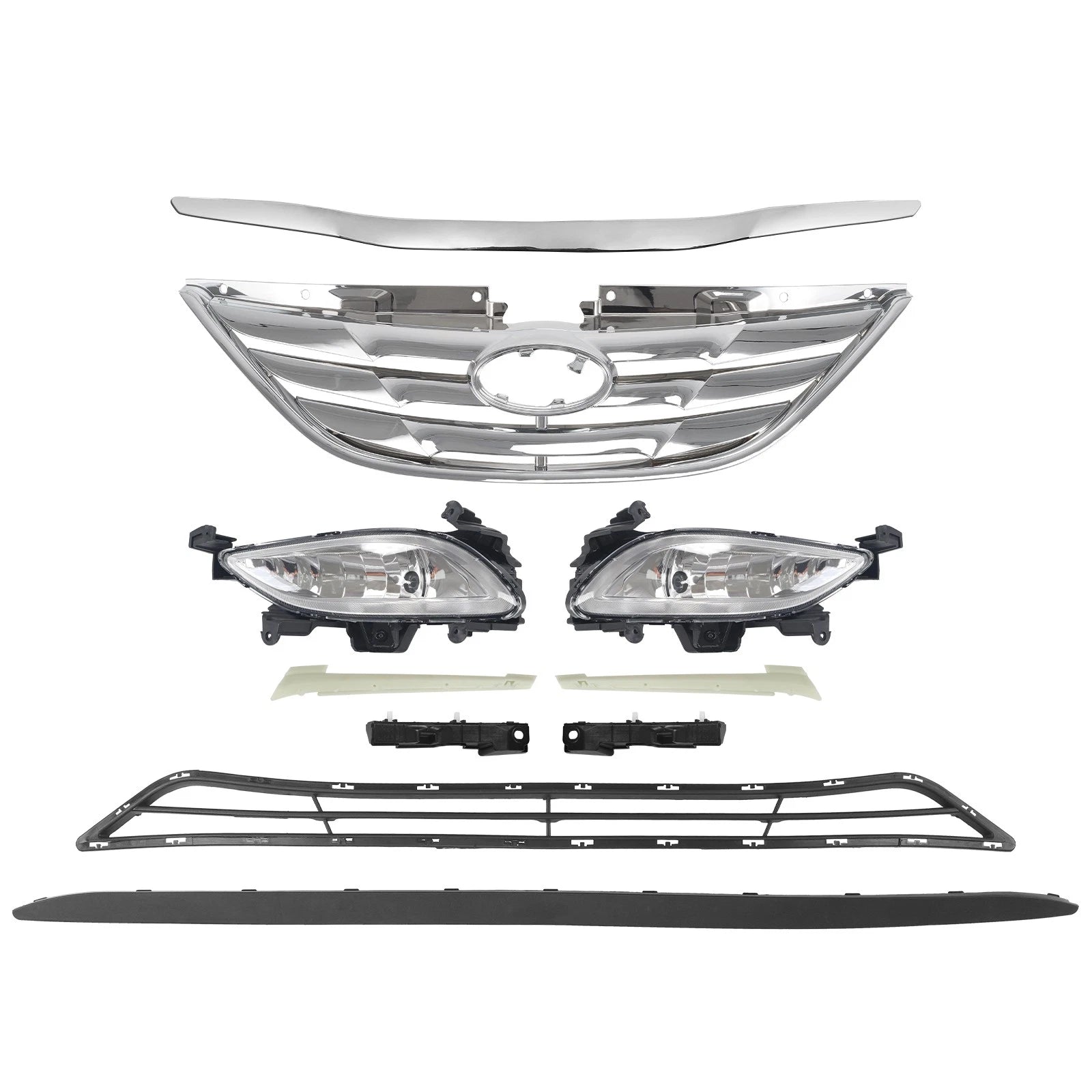 Set of 10 Chrome Grille Fog Light Bumper Brackets for Sonata (2011–2014)