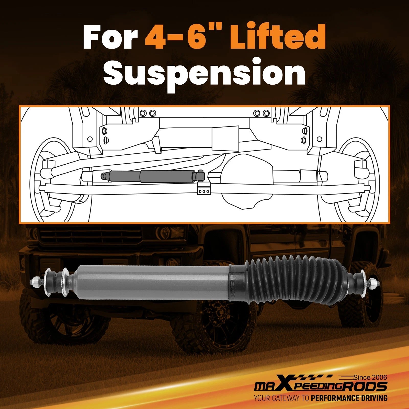 Steering Damper for GMC K1500 (1988–1999) 4WD Chrome Rod