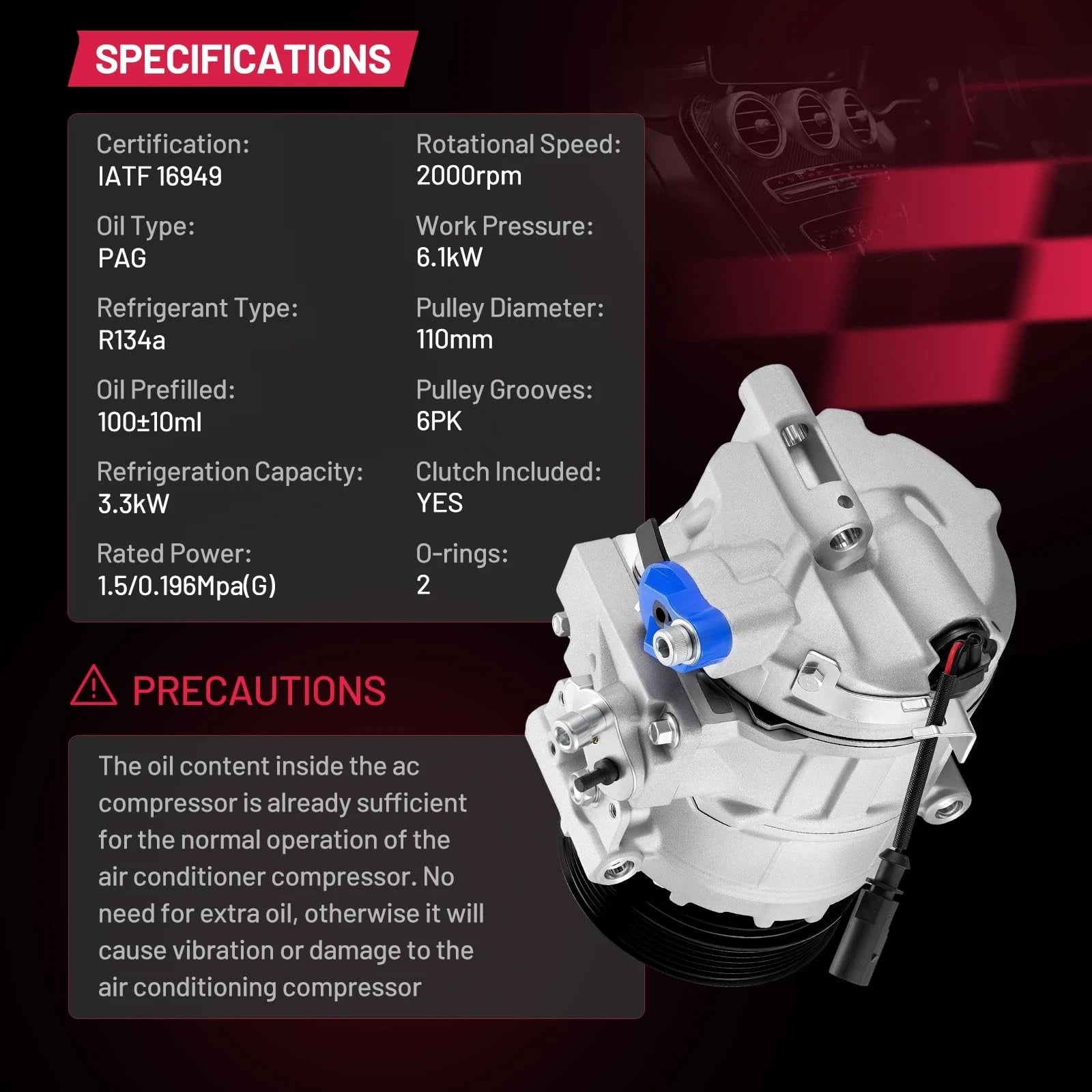 A/C Compressor for VW Jetta (2019â2021) & Taos (2022) 1.4 1.5 2.0