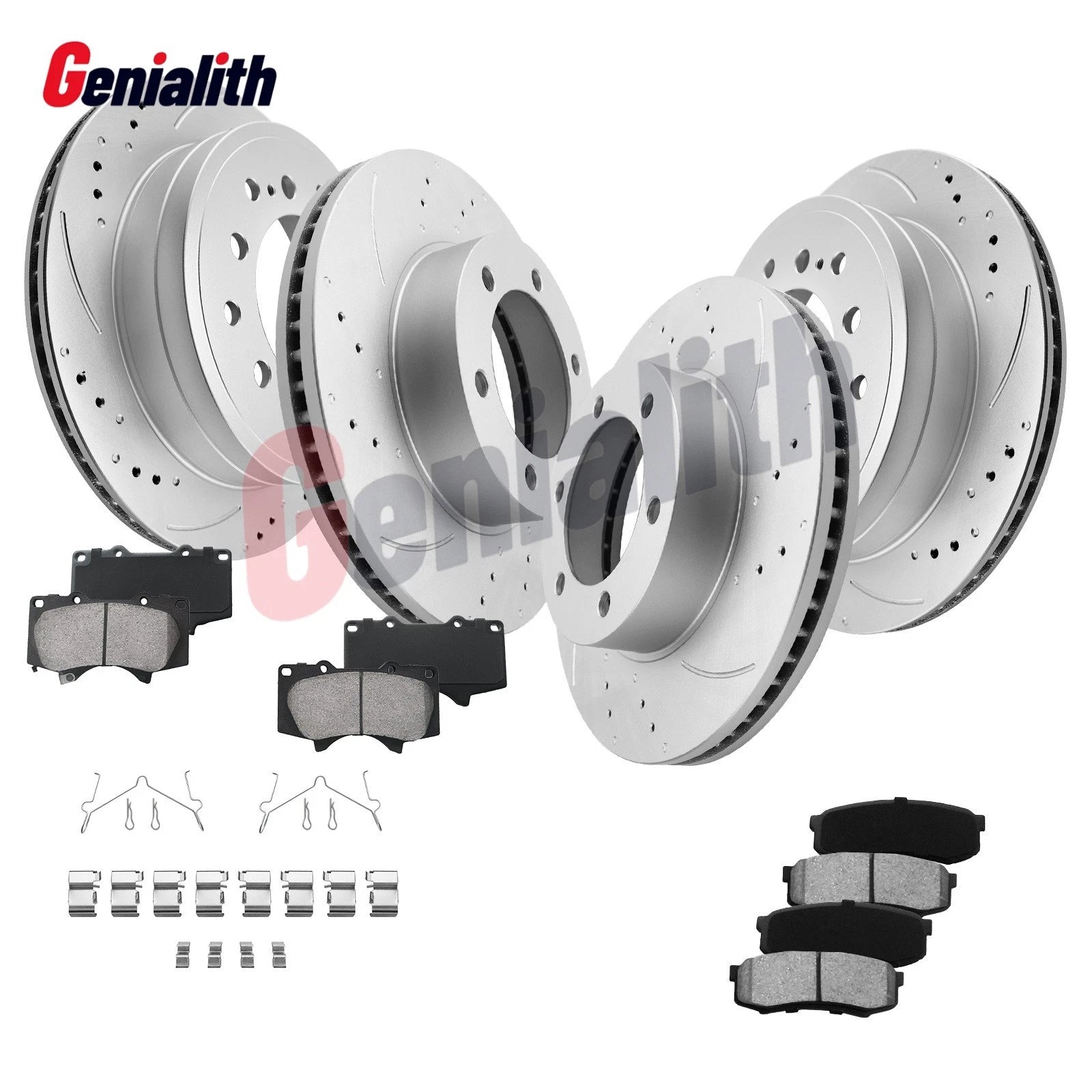 Front Rear Drilled Rotors Ceramic Brake Pads for Toyota Sequoia (2001–2003)