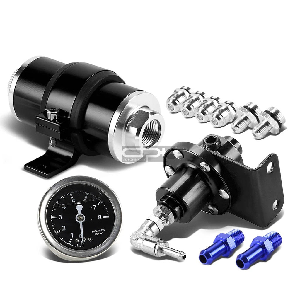 Billet 30 Micron Inline Petrol Filter + 160 PSI Fuel Pressure Regulator for