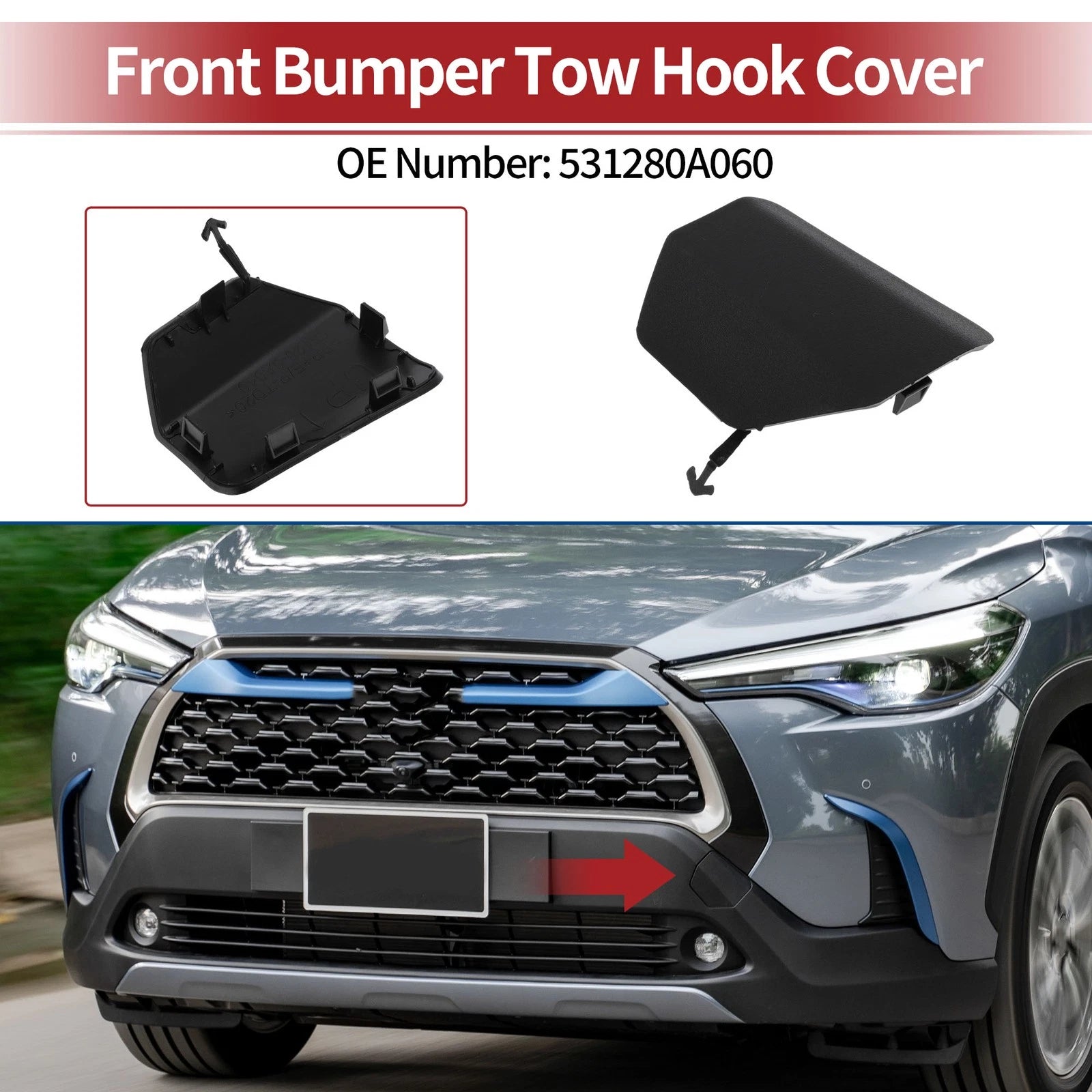 Tow Hook Cover Cap for Toyota Corolla Cross (2022–2023) No. 531280A060 Black