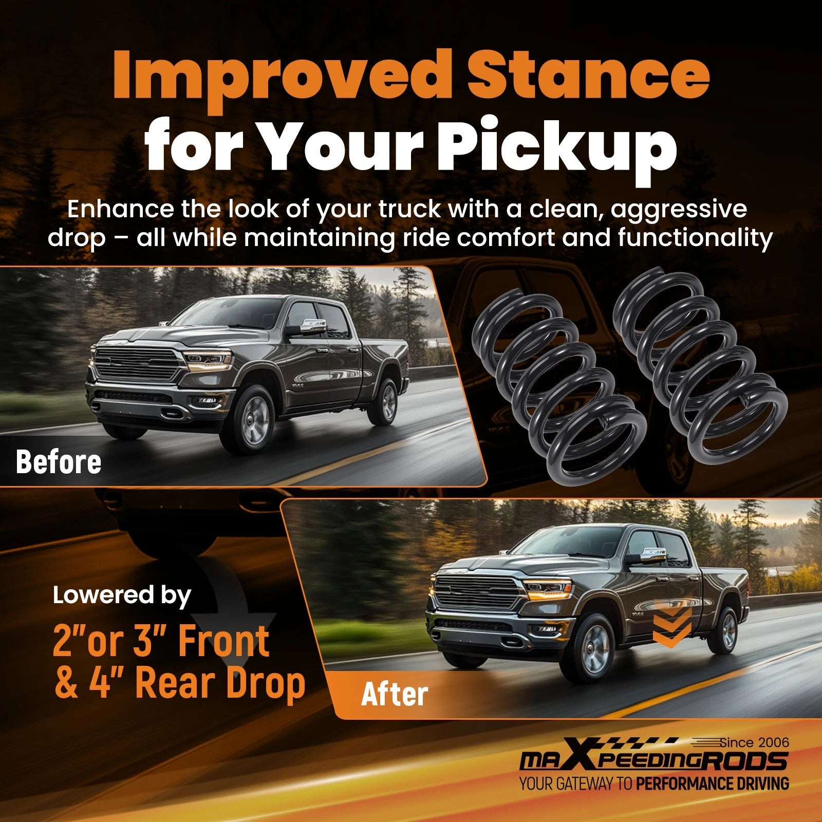 2"/3" Front 4" Rear Drop Kit for Dodge Ram 1500 2WD (1994-1999)