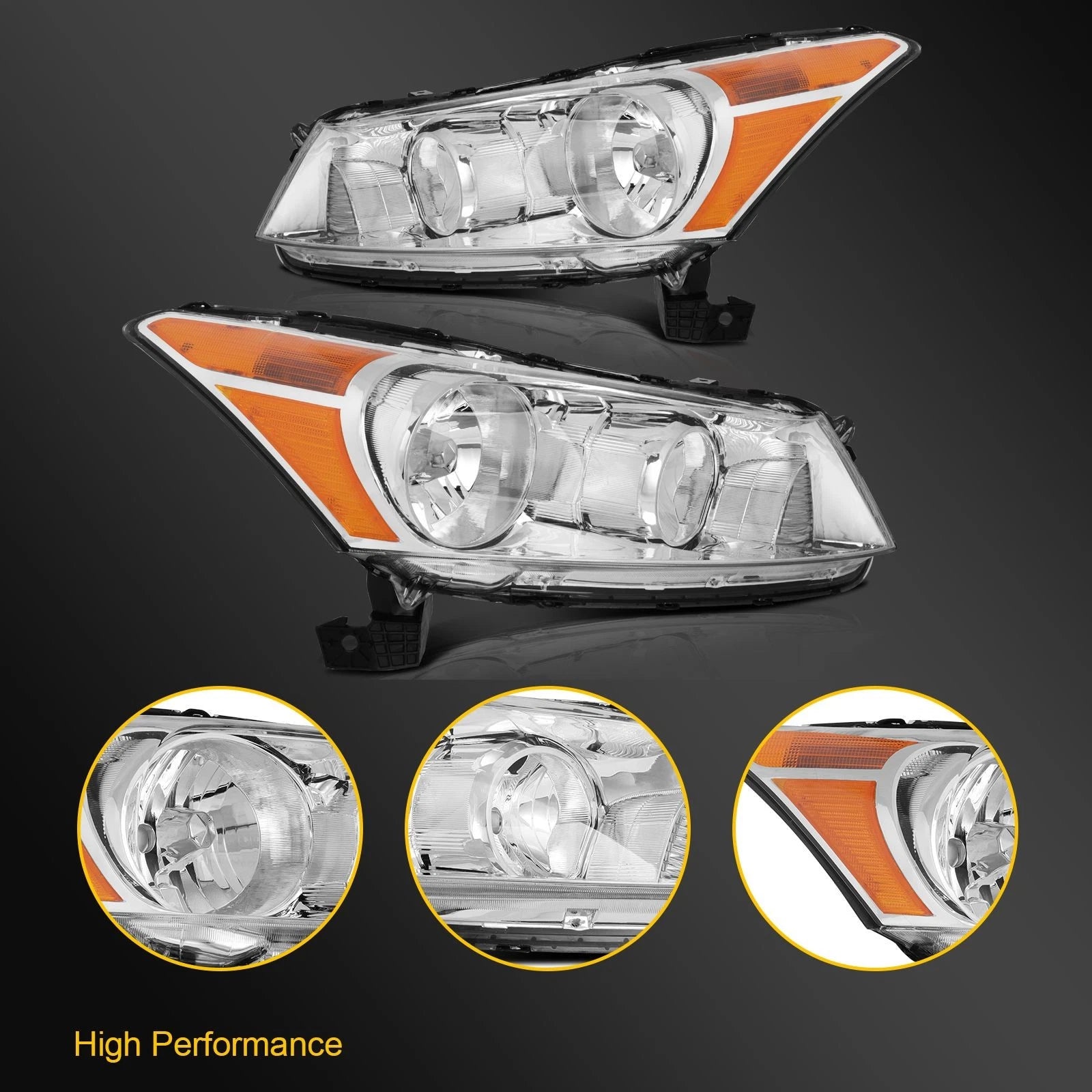 2X Chrome Headlights for Honda Accord (2008–2012)