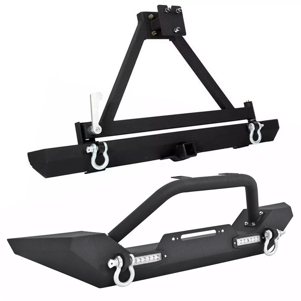 Front & Rear Bumper w/ Tire Carrier & D-Rings for Jeep Wrangler TJ YJ (1987–2006)