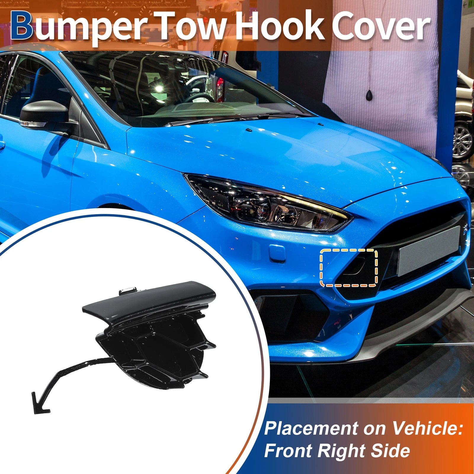 Tow Hook Cover for Ford Focus (2014–2018) - Front Right Side, Gloss Black