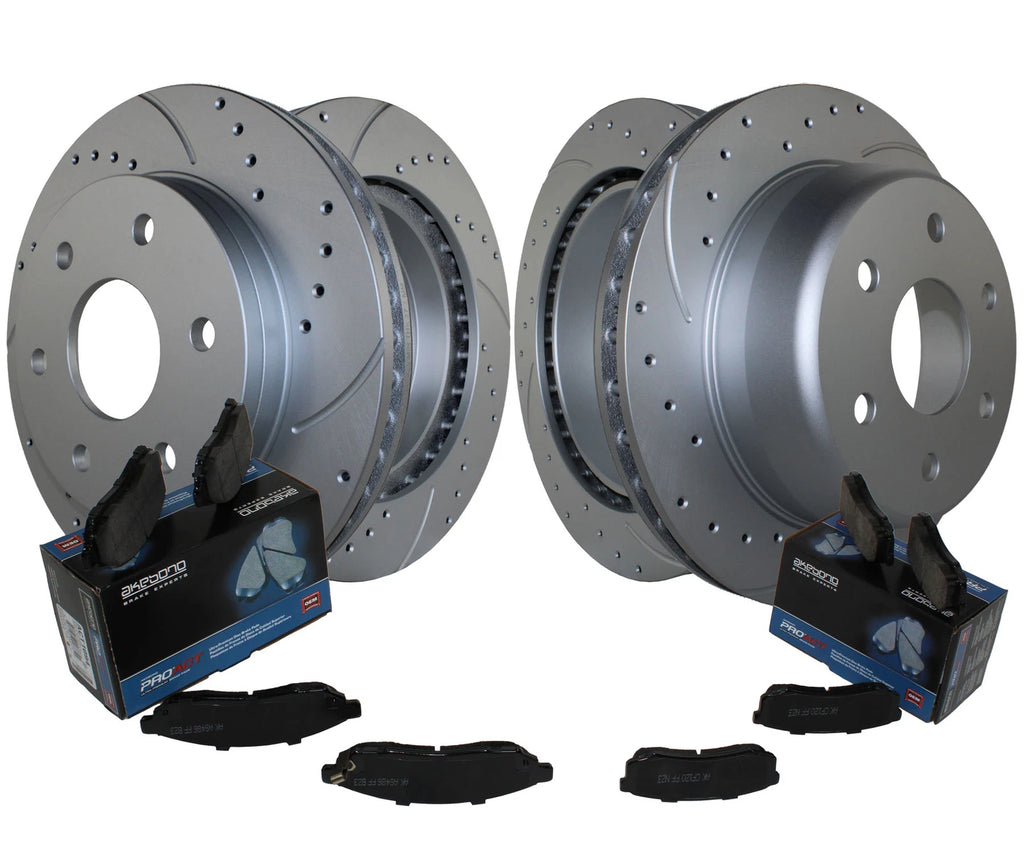 Front Rear Brake Kit with Drilled Rotors & Akebono Ceramic Pads for Cadillac Chevrolet GMC