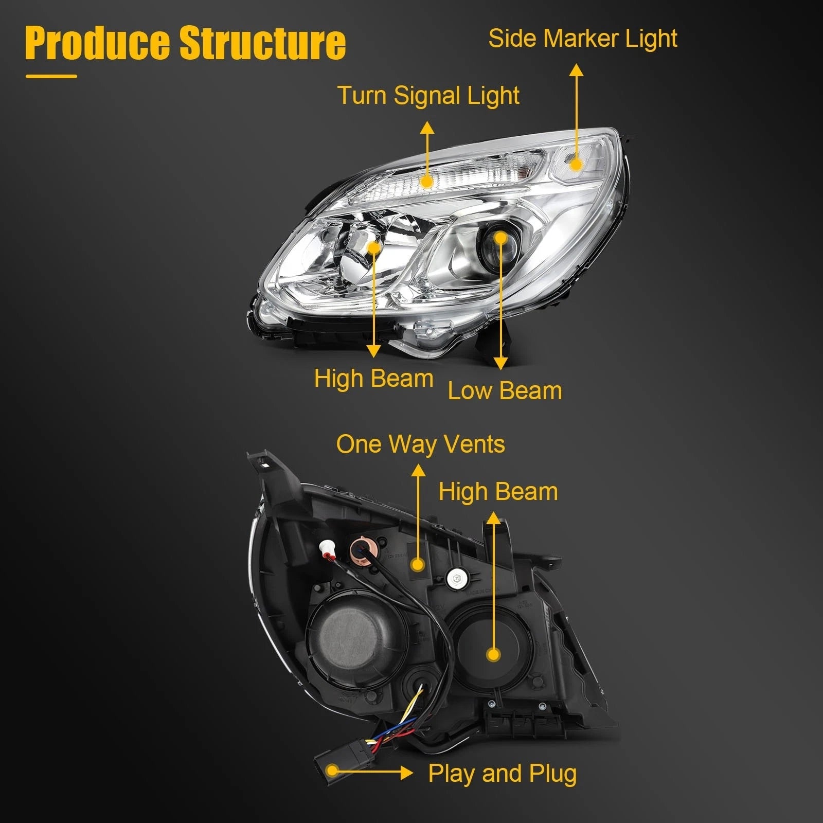 Set of 2 Headlight Assemblies for Chevy Equinox (2016–2017) Chrome Projector