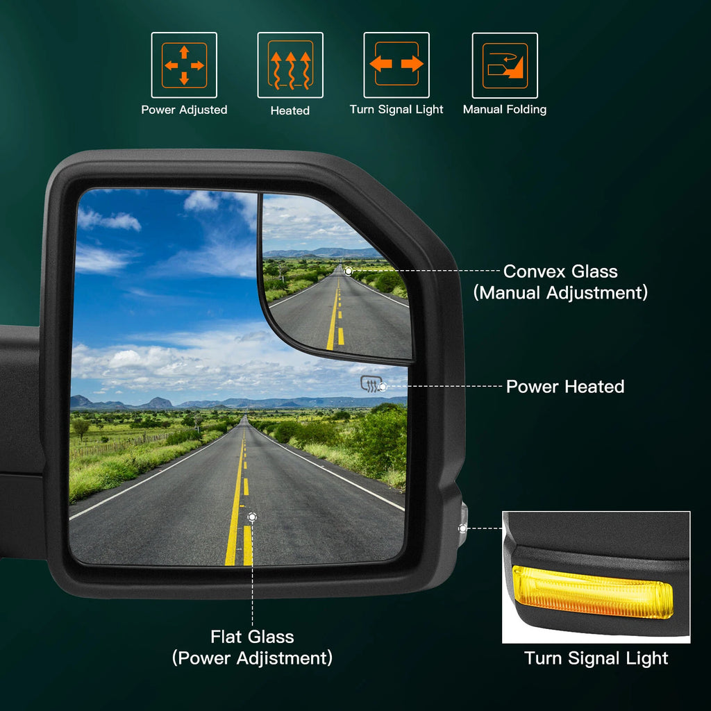 Pair Side Mirrors for Ford F-150 (2015–2020) - Black, Power, Heated, Turn Signal