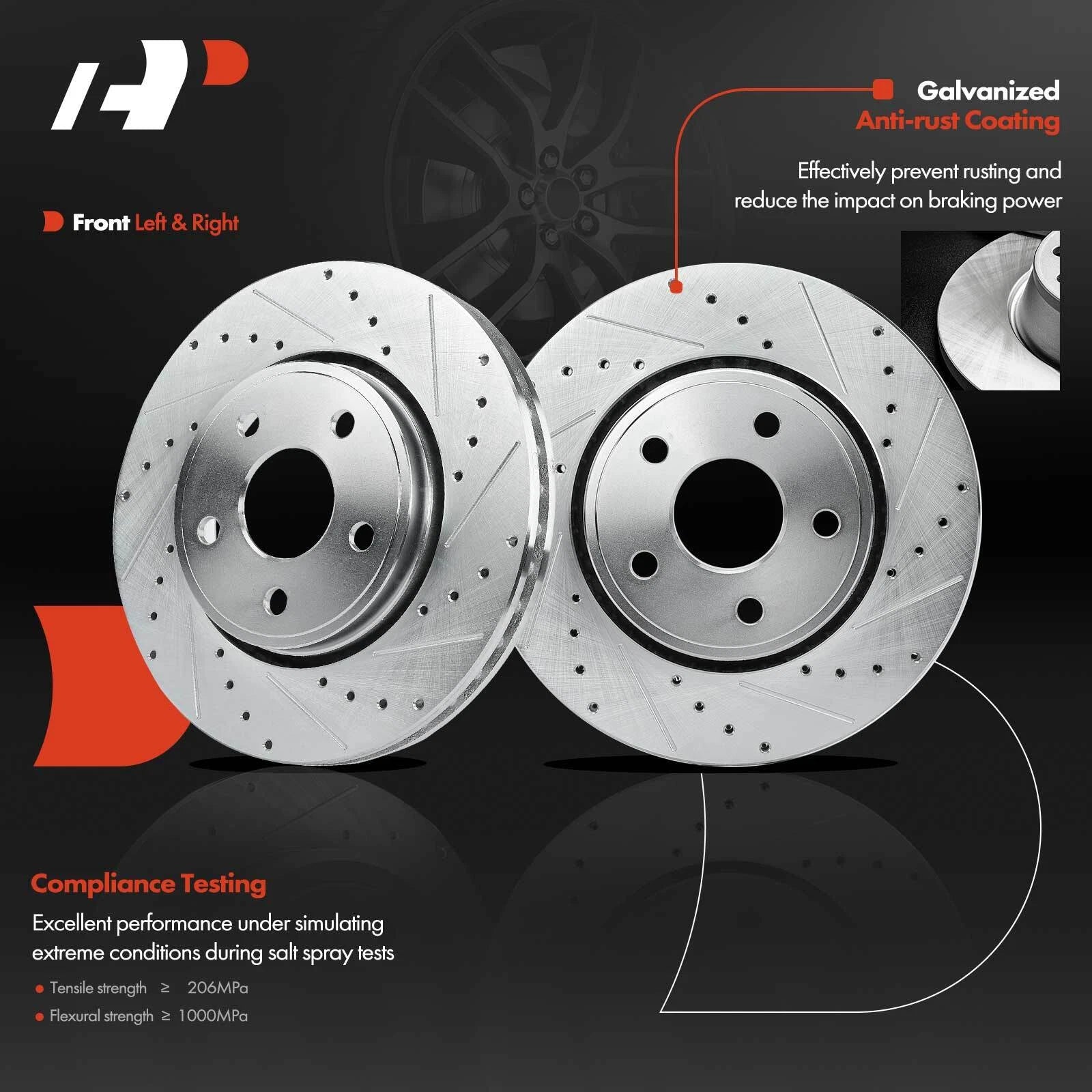Front Drilled Brake Rotors & Ceramic Pads for Jeep Grand Cherokee (2011–2020)