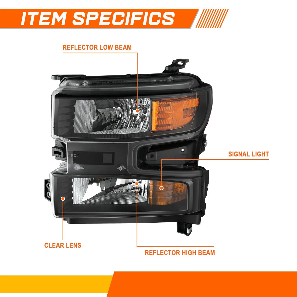 Left Side Headlight for Chevrolet Silverado 1500 LTD (2019–2022) Black Clear