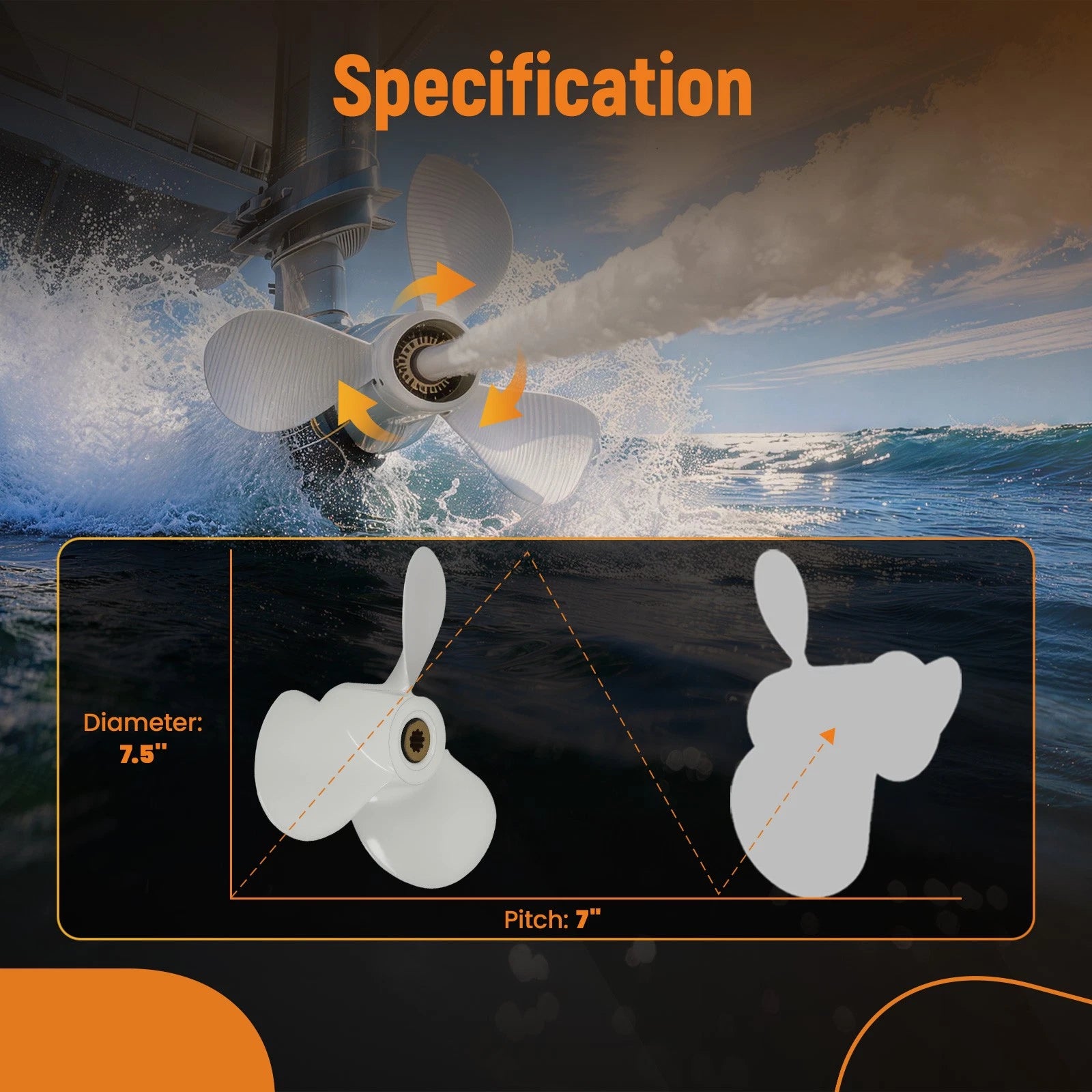 Outboard Propeller for Yamaha 4-6HP  7.5"x7" Aluminum RH