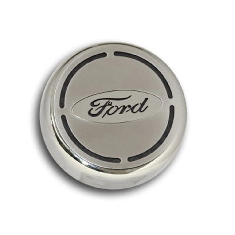 Chrome Cap Covers with Orange Carbon Fiber Ford Oval Inlay for 2015-2016 Mustang