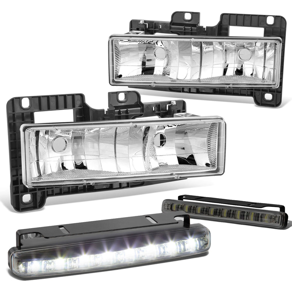 Chrome Crystal Clear Headlight + Corner + LED Fog Light Set for Chevy C10 C/K (1988–1998)