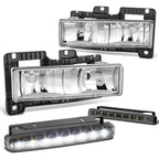 Chrome Crystal Clear Headlight + Corner + LED Fog Light Set for Chevy C10 C/K (1988–1998)