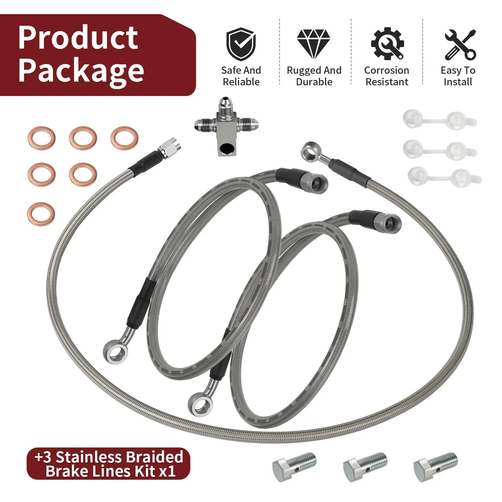 3x Stainless Braided Brake Lines for Arctic Cat DVX 400 (2004–2004)