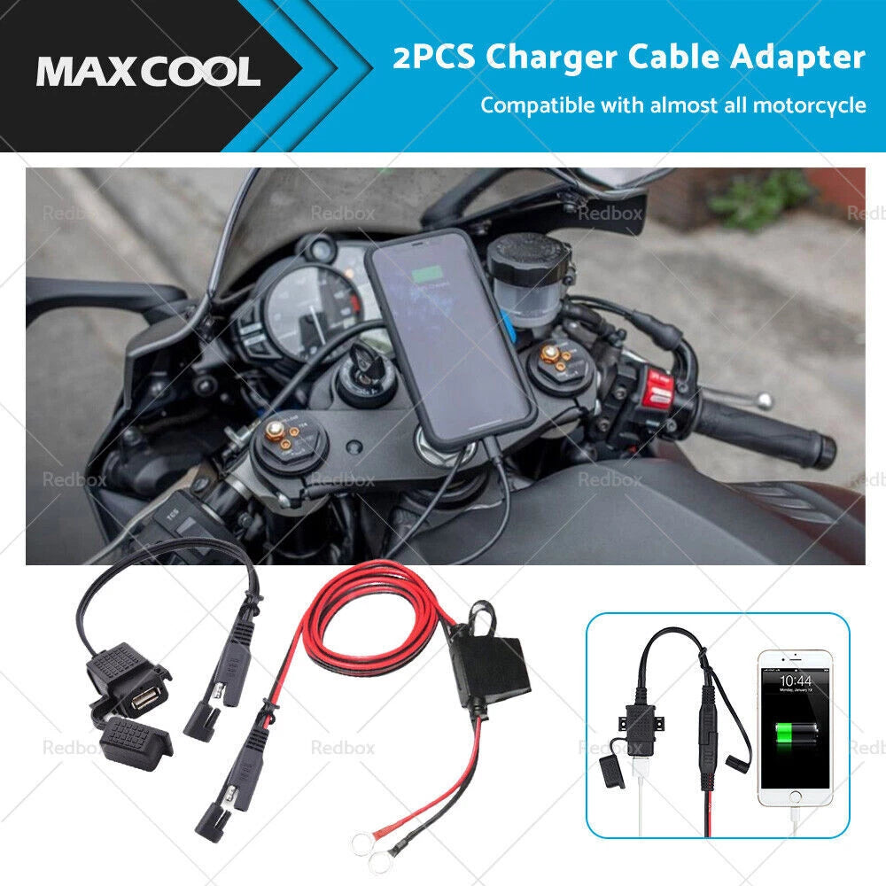 2X SAE to USB Charger Cable Adapter for Motorcycle GPS Phone