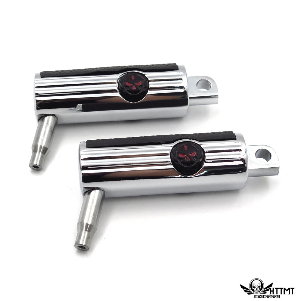 1-1/4" Chrome Clamp Engine Guard with 5" Angled Skull Foot Pegs for Harley