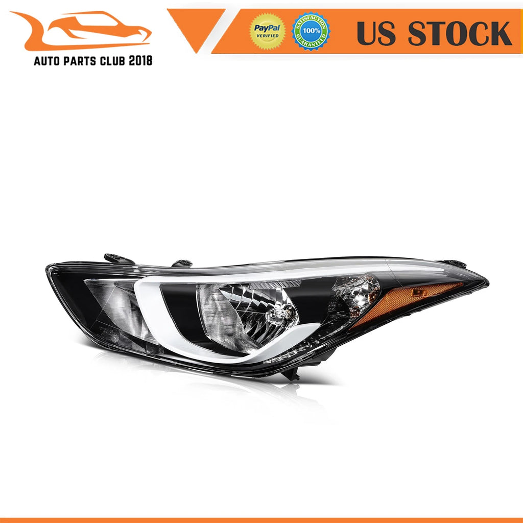 Headlight Assembly Left Driver for Hyundai Elantra (2014–2016) Black Housing