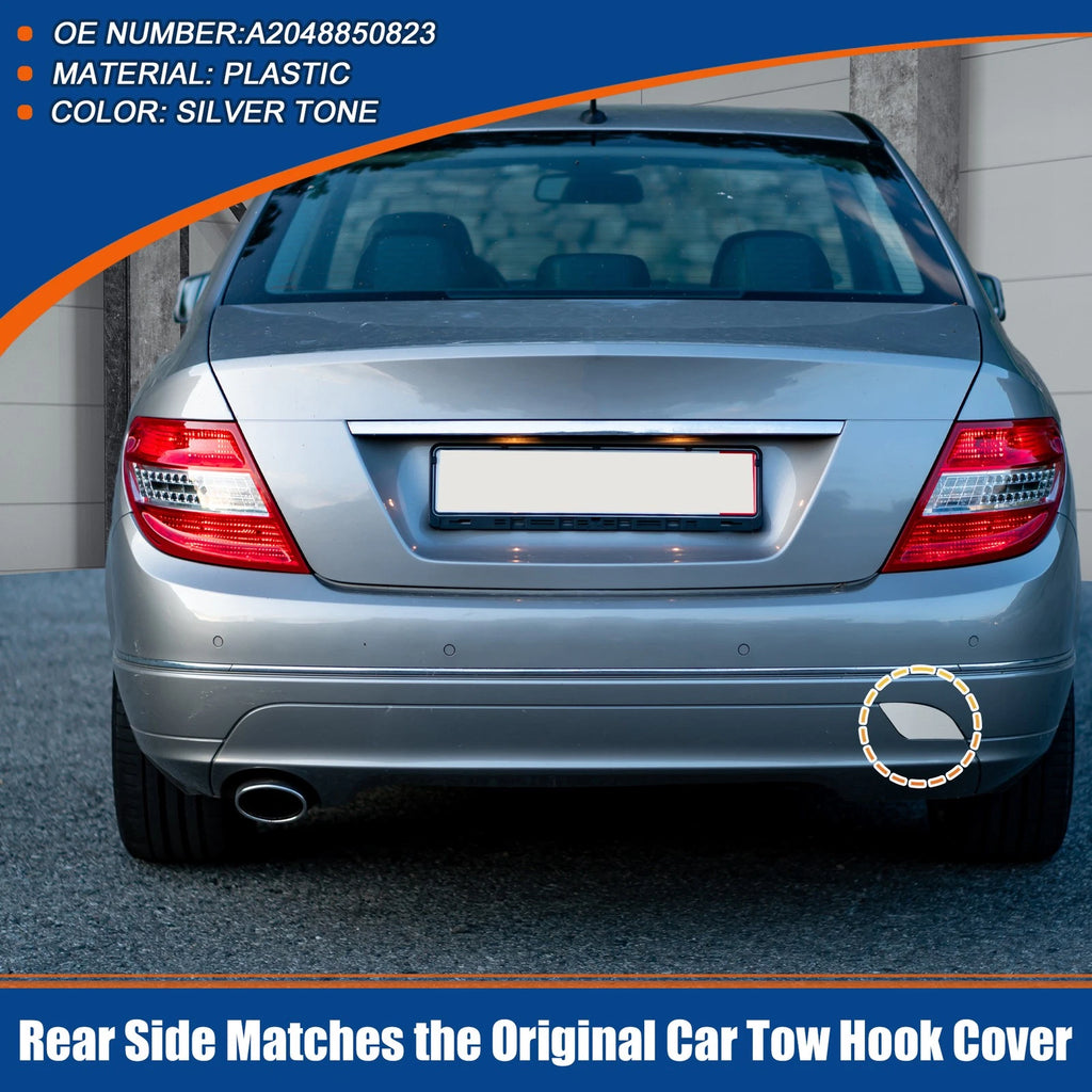 Rear Car Bumper Tow Hook Cover for Mercedes-Benz (A2048850823) Silver Tone