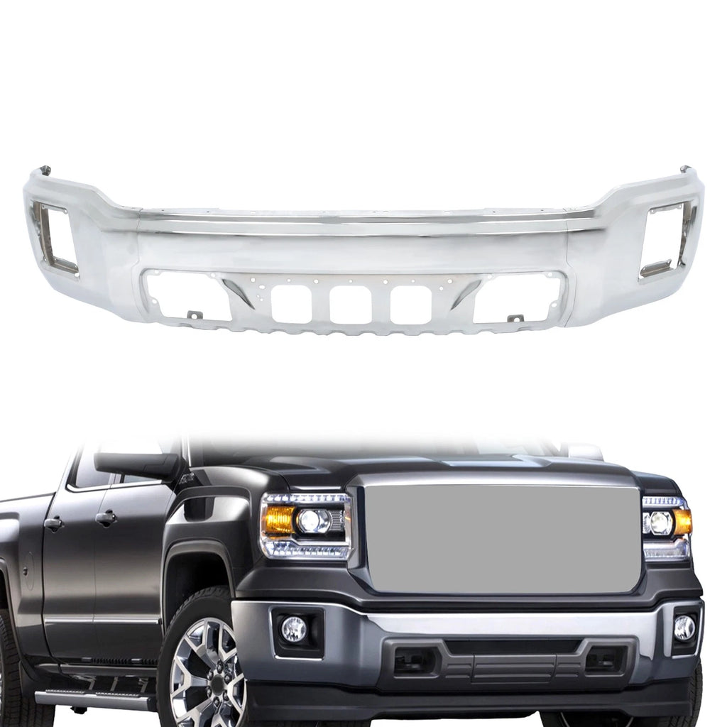 Split Steel Front Bumper with Fog Light Hole Chrome for GMC Sierra 1500 (2014–2015)