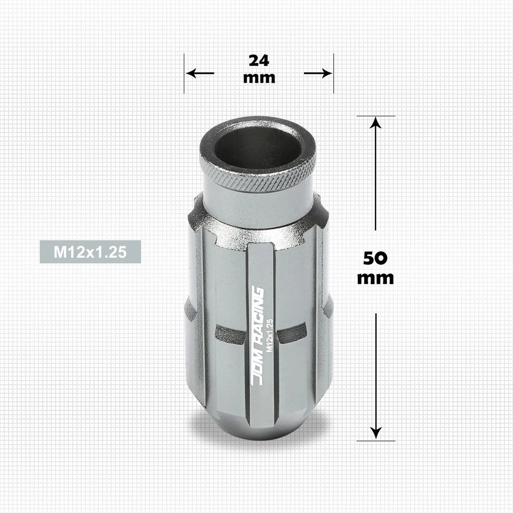 Set of 20 JDM M12X1.25 Gun Metal Open-End Aluminum Rim Lug Nuts + Key