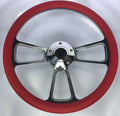 14 Inch Billet Steering Wheel Polished 5 Hole with Red Wrap for Universal