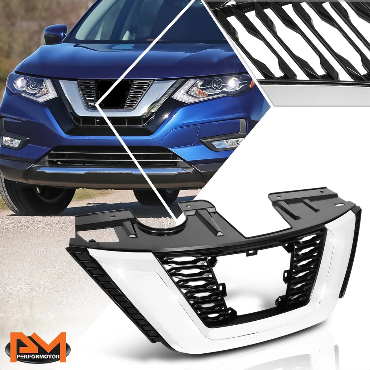 Chrome Bezel Black Mesh Grille w/Badge Slot for Nissan Rogue (2017–2019)
