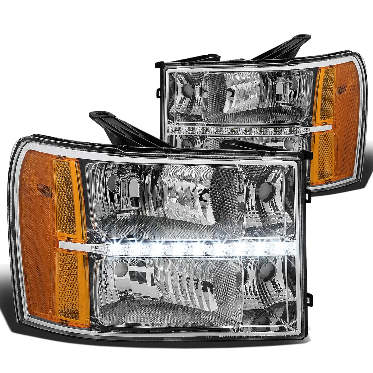 LED DRL Set for GMC Sierra (2007–2014) Chrome Housing Amber Side Lamp