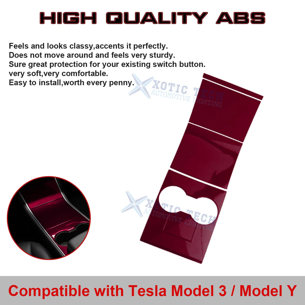 Wine Red Center Console Cupholder Cover Trim Set for Tesla Model Y/3 (2017-2020)