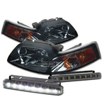 Smoked Housing Headlight + Amber Corner + LED Fog Light Kit for Ford Mustang (1999–2004)