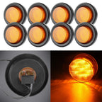 8x 2'' Amber Round LED Clearance Side Marker Light for Trailer Truck