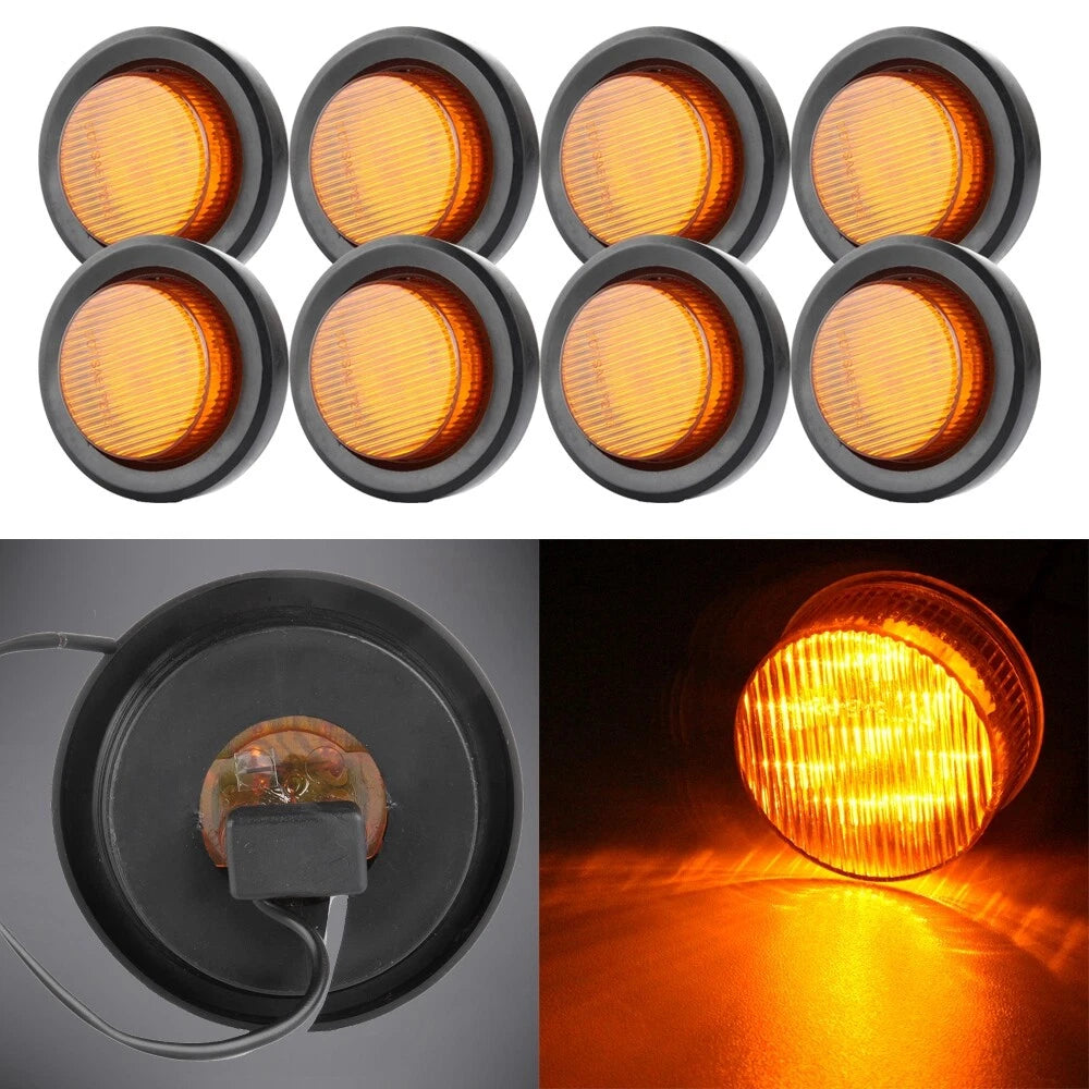 8x 2'' Amber Round LED Clearance Side Marker Light for Trailer Truck