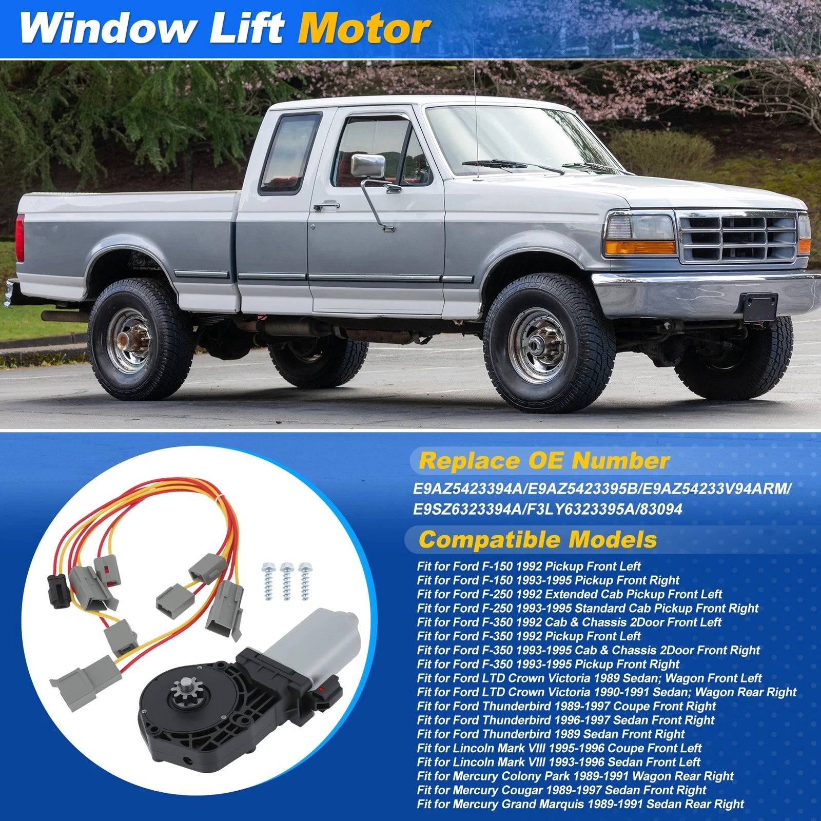 Power Window Lift Motor E9AZ5423394A for Ford F-150 F250 F350 (1993–1995)