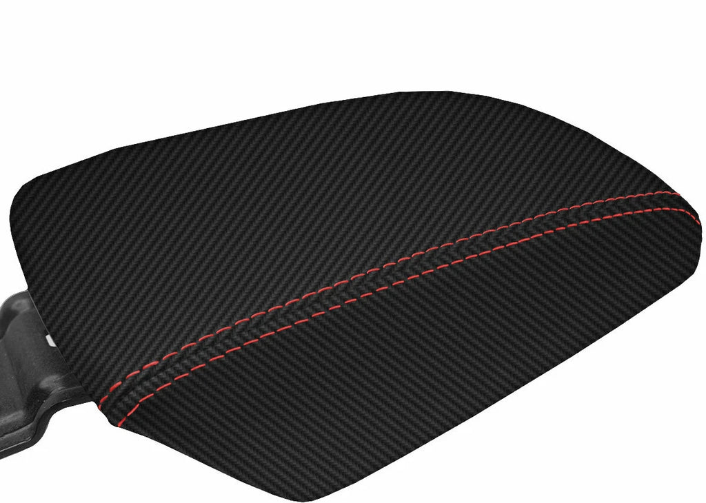 Console Lid Armrest Cover for Ford Focus (2012–2018) Carbon Fiber Red Stitch