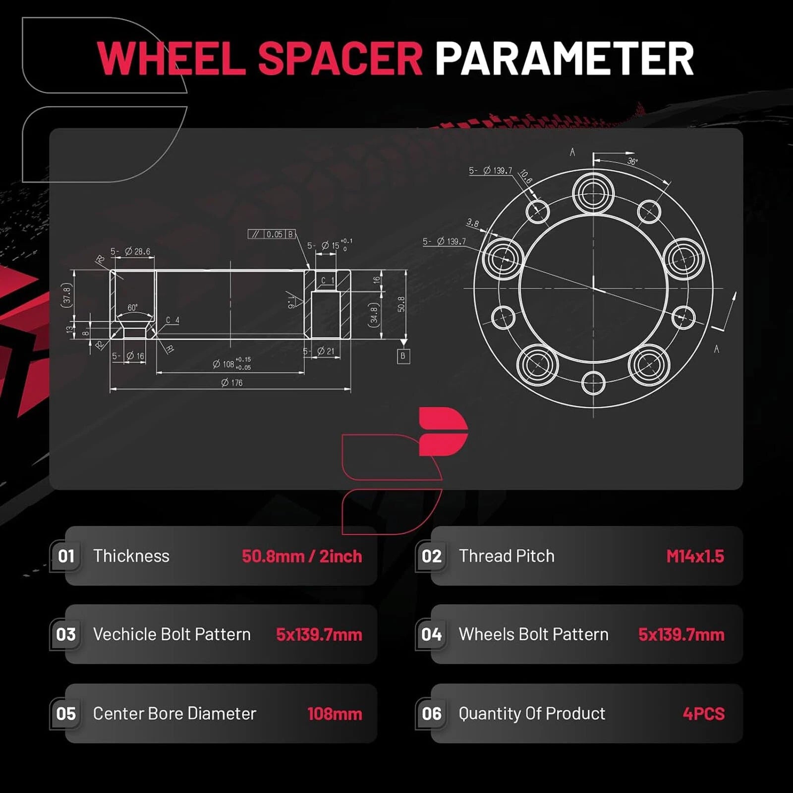 Wheel Spacer Set for Ram 1500 Outdoorsman (2012–2018) 2" 5x139.7 5x5.5