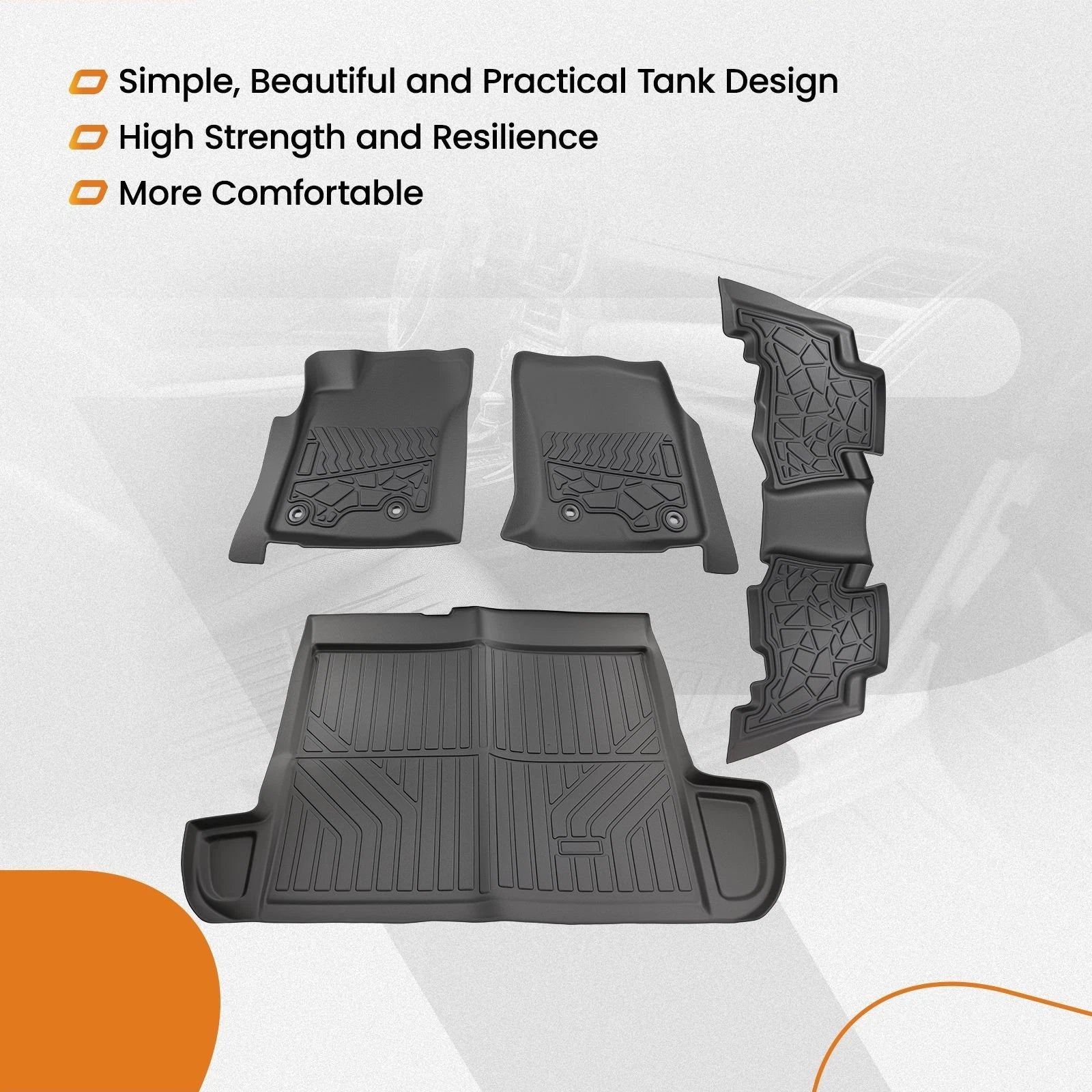 Set of 4 Floor Mats & Cargo Liners for Toyota 4Runner (2013–2024) Black TPE Waterproof