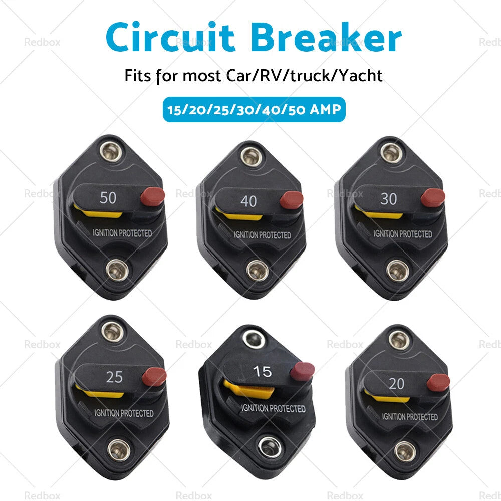 15A-50A Circuit Breaker for 12V 24V DC (Waterproof, Manual Reset)